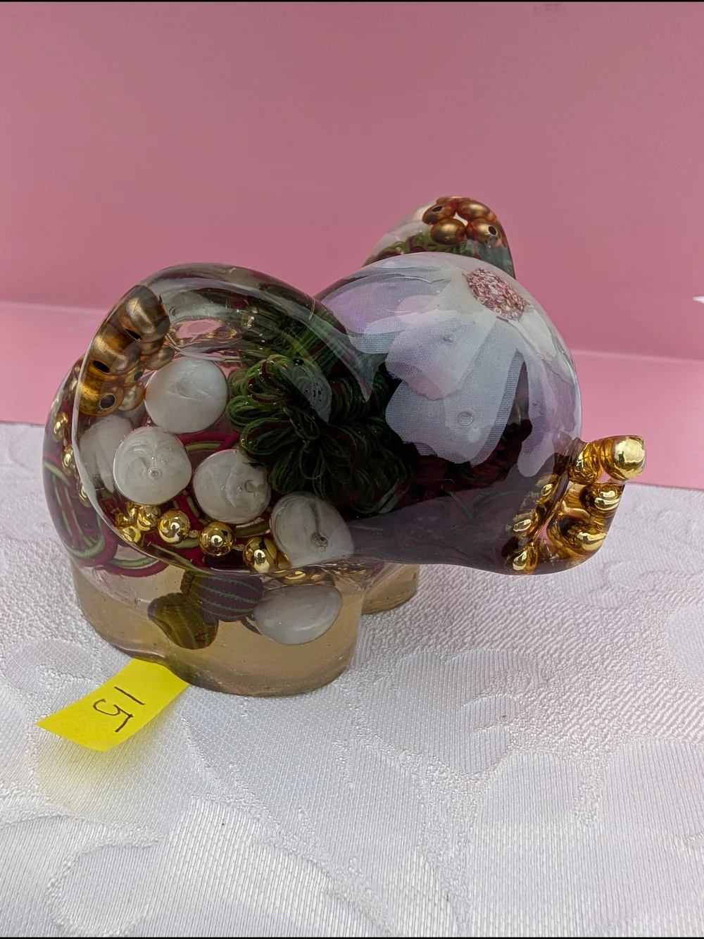Hand-Blown Decorative Resin Elephant Figurine - Pink